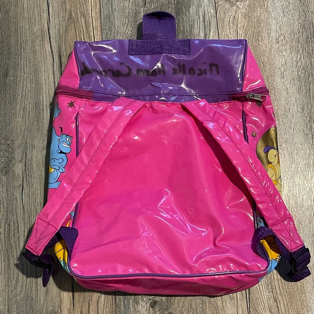 Vintage Disney Aladdin‎ Jasmine Genie Pink Purple Vinyl Backpack 90s Kids Bag
